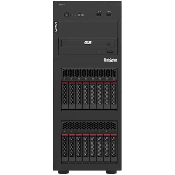 Server Lenovo ThinkSystem ST250 V3, Tower, Intel Xeon E-2436 (6 C / 12 T, 2.90 GHz - 5.00 GHz, 18 MB cache, 65 W), 32 GB DDR5 ECC, fara stocare, 8 x SFF, Lenovo 5350-8i, 800 W, Fara sistem de operare