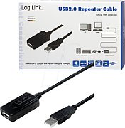 CABLU USB LOGILINK prelungitor, USB 2.0 (T) la USB 2.0 (M), 10m, activ (permite folosirea unui cablu USB lung), negru,  UA0143  (include TV 0.75 lei)