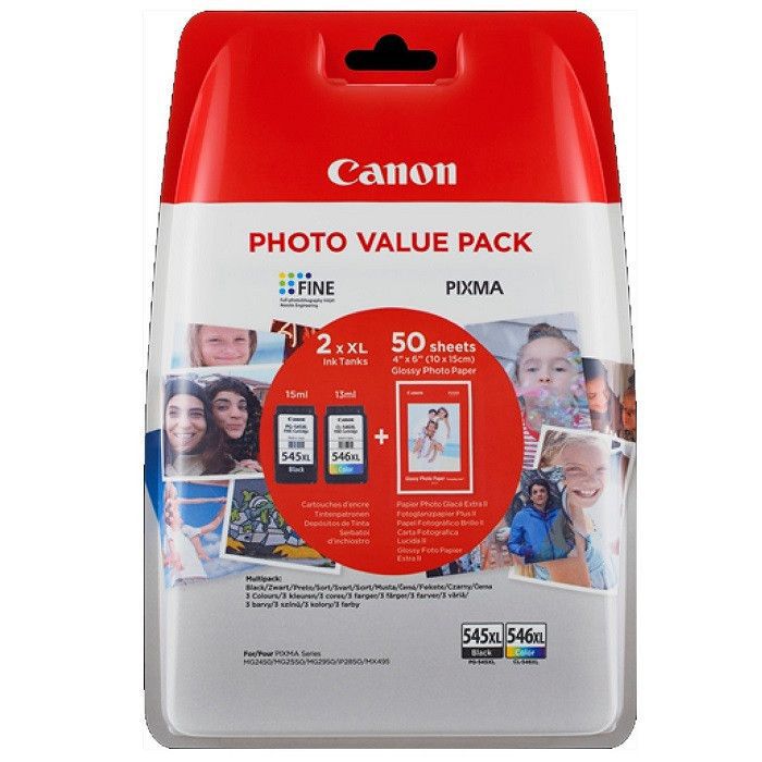 Cartus cerneala Canon BS8286B006AA ,Black/tri-color ,Black 15 ml/ Color 13 ml ,Original (PG-545XL + CL-546 XL + 50 coli hartie foto 10x15cm) 