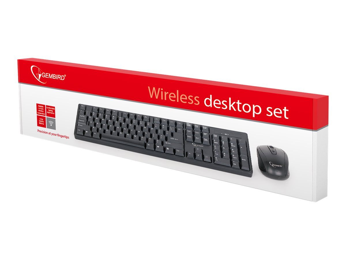 KIT wireless GEMBIRD, tastatura wireless 104 taste + mouse wireless 1000dpi, 4 butoane, rotita scroll, black  KBS-W-01   (include TV 0.75 lei)