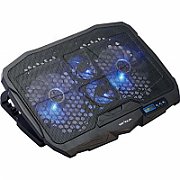 Cooling pad Serioux, SRXNCP025, Dimensiuni: 390*280*28mm, Compatibilitate maxima laptop: 17.3 inch, Numar ventilatoare: 4, Dimensiune ventilator: 2 x 125*125*15mm / 2 x 70*70*15mm, Nivel zgomot: 15-20dB, Flux aer: 56-75CFM, Tensiune alimentare: DC 5V, Viteza rotatie maxima: 1200 RPM, Display LCD, 2