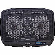 Cooling pad Serioux, SRXNCP025, Dimensiuni: 390*280*28mm, Compatibilitate maxima laptop: 17.3 inch, Numar ventilatoare: 4, Dimensiune ventilator: 2 x 125*125*15mm / 2 x 70*70*15mm, Nivel zgomot: 15-20dB, Flux aer: 56-75CFM, Tensiune alimentare: DC 5V, Viteza rotatie maxima: 1200 RPM, Display LCD, 2