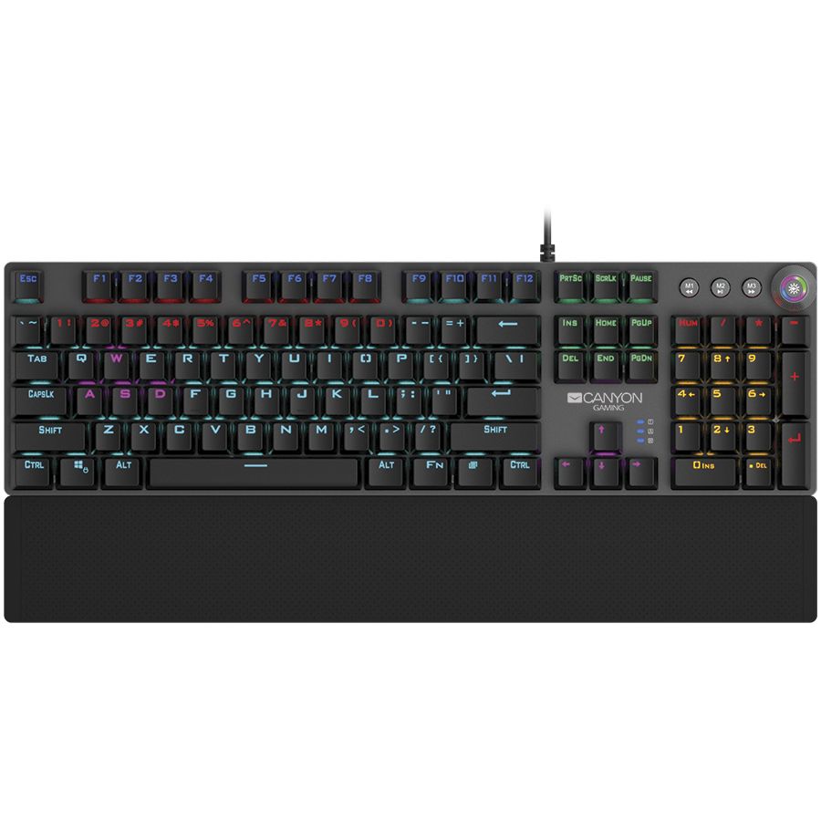 Wired Gaming Keyboard,Black 104 mechanical switches,60 million times key life, 22 types of lights,Removable magnetic wrist rest,4 Multifunctional control knob,Trigger actuation 1.5mm,1.6m Braided cable,US layout,dark grey, size:435*125*37.47mm, 840g
