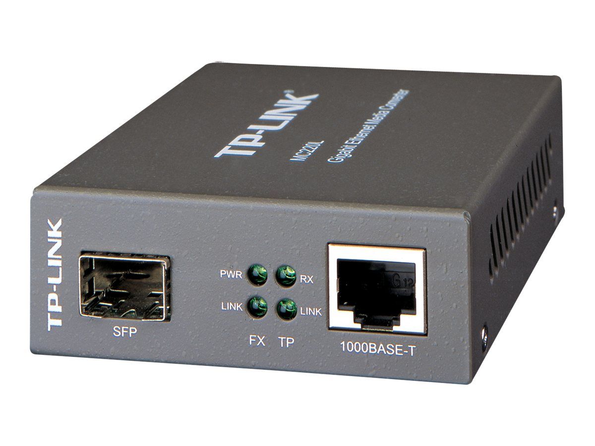 Switch media convertor TP-Link, 2 porturi (1xSFP Gigabit, 1x10/100/1000 Mbps (RJ-45)), 1000Base-T to 1000Base-SX/LX/LH, SFP, montabil in sasiu