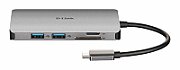 D-Link DUB-M810 8-in-1 USB-C Hub with HDMI/Ethernet/Card Reader/Power Delivery,DUB-M810, x3 SuperSpeed USB 3.0 ports, x1 with Quick Charge (BC 1.2, x1HDMI, x1 USB-C (Thunderbolt 3) port with data sync <(> &<)> powerdelivery upto 100W, Dual-Slot SD/microSD/SDHC/SDXC Card Reader, x1 RJ-45