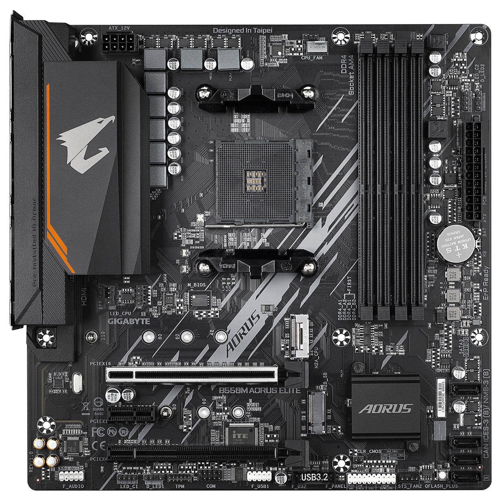 Placa de baza GIGABYTE B550M AORUS ELITE, socket AM4, 4x DDR4 UDIMM, 4x SATA, 2x NVMe, 12x USB-A, mATX