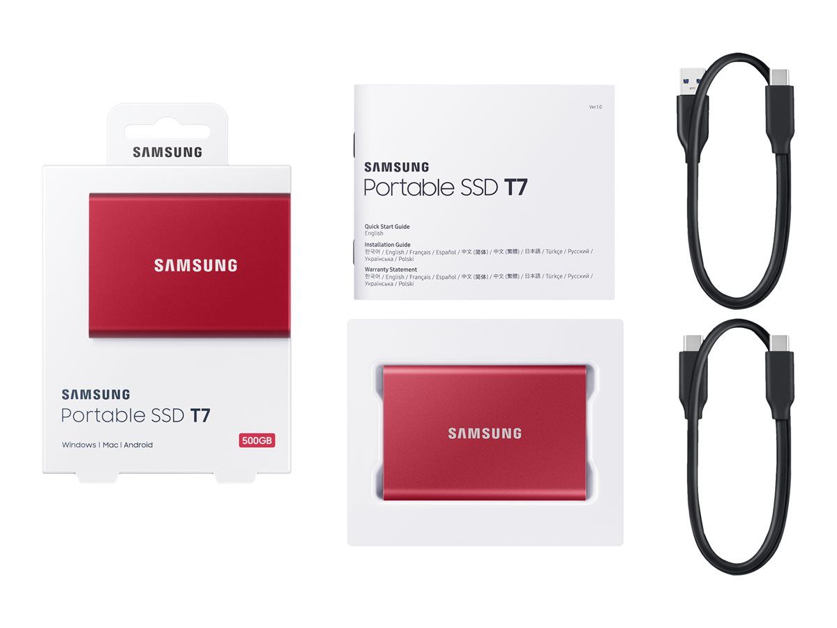 SAMSUNG Portable SSD T7 500GB extern USB 3.2 Gen 2 metallic red