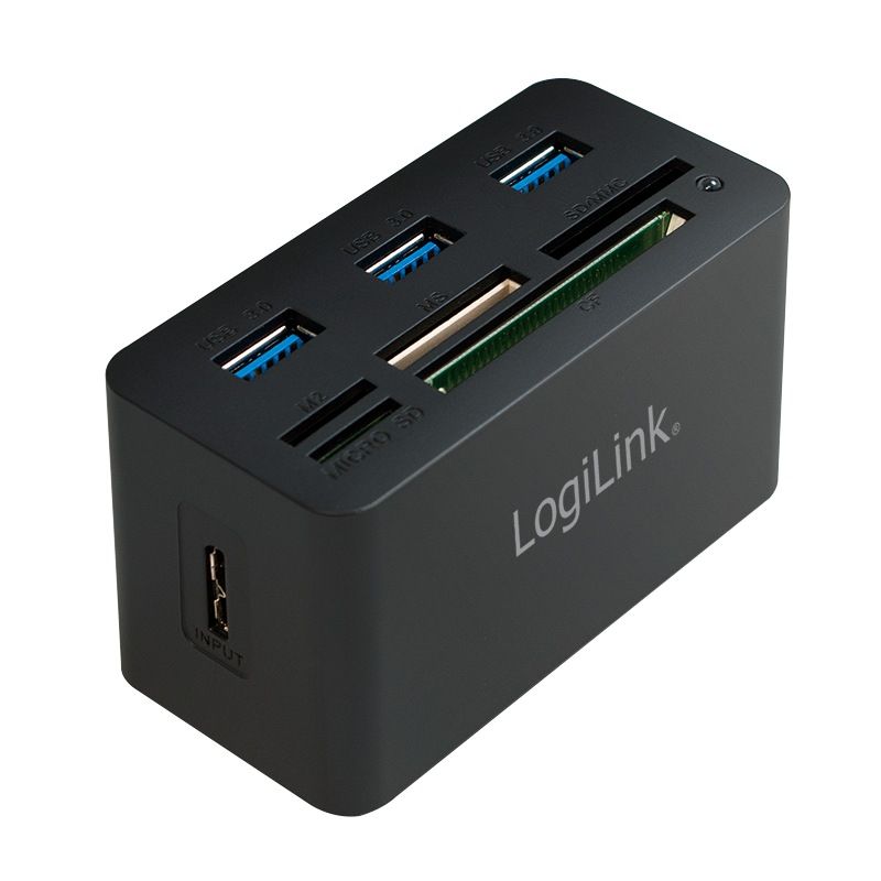 HUB extern LOGILINK, porturi USB: USB 3.0 x 3, conectare prin USB 3.0, alte porturi: SD, MicroSD, M2, MS Duo/Pro, CF, negru,  CR0042   (include TV 0.75 lei)
