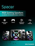 BOXE SPACER Gaming 2.1, RMS: 11W (2 x 3W + 5W), control volum, bass si inalte, subwoofer lemn MDF, 14 x LED, USB power, black,  SPB-THUNDER    (include TV 3 lei)