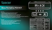 BOXA SPACER portabila bluetooth, POCKET-BLU, RMS:  3W, control volum, acumulator 520mAh, timp de functionare pana la 5 ore, distanta de functionare pana la 10m, incarcare USB, BLUE,  SPB-POCKET-BLU   (include TV 0.15 lei)