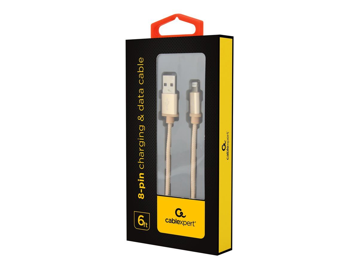 CABLU alimentare si date GEMBIRD, pt. smartphone, USB 2.0 (T) la Lightning (T), 1.8m, premium, conectori auriti, cablu cu impletire din bumbac, auriu,  CCB-mUSB2B-AMLM-6-G  (include TV 0.06 lei)