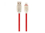 CABLU alimentare si date GEMBIRD, pt. smartphone, USB 2.0 (T) la Lightning (T), 1m, premium, cablu din cauciuc, rosu, conectori argintii,  CC-USB2R-AMLM-1M-R  (include TV 0.06 lei)