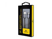 CABLU alimentare si date GEMBIRD, pt. smartphone, USB 2.0 (T) la Lightning (T), 2m, premium, cablu cu impletire din bumbac, gri-metalizat cu insertii albe,  CC-USB2S-AMLM-2M-BG  (include TV 0.06 lei)