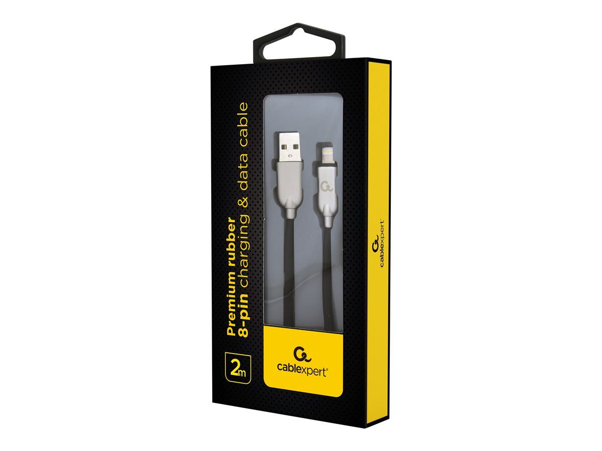 CABLU alimentare si date GEMBIRD, pt. smartphone, USB 2.0 (T) la Lightning (T), 2m, premium, cablu din cauciuc, alb, conectori argintii,  CC-USB2R-AMLM-2M-W  (include TV 0.06 lei)