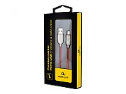 CABLU alimentare si date GEMBIRD, pt. smartphone, USB 2.0 (T) la Micro-USB 2.0 (T), 1m, premium, cablu din cauciuc, rosu, conectori argintii,  CC-USB2R-AMmBM-1M-R  (include TV 0.06 lei)