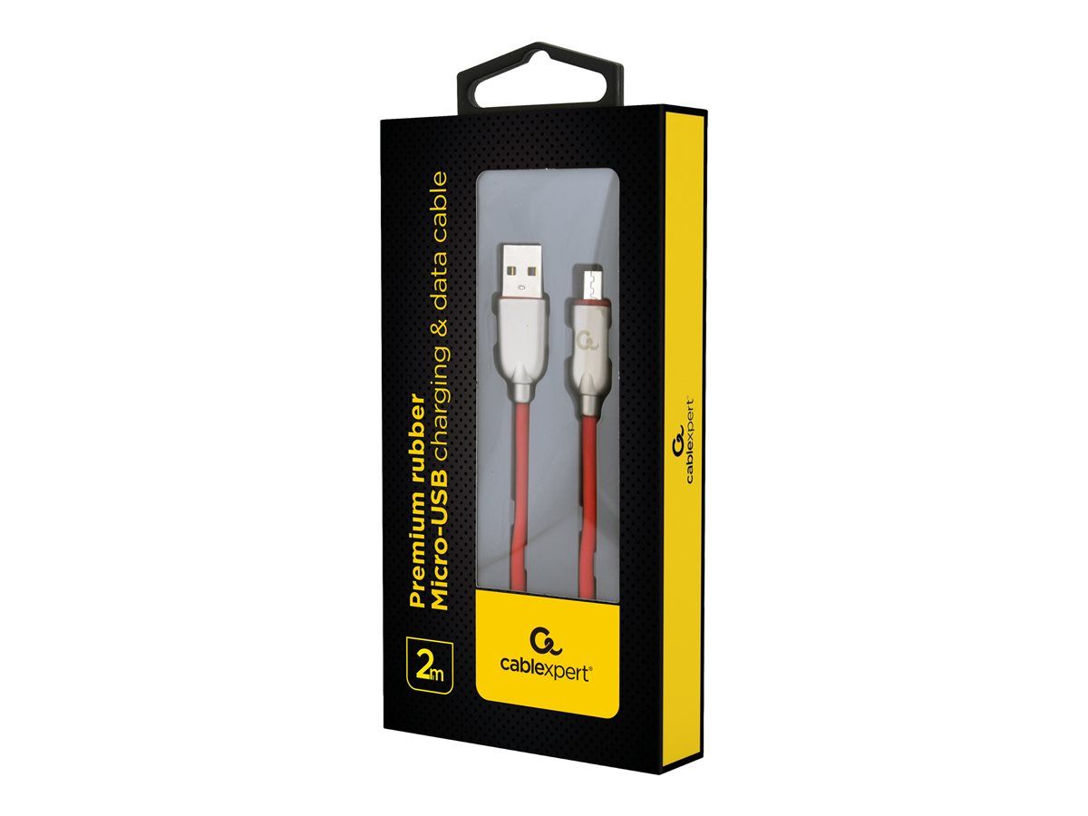 CABLU alimentare si date GEMBIRD, pt. smartphone, USB 2.0 (T) la Micro-USB 2.0 (T), 2m, premium, cablu din cauciuc, rosu, conectori argintii,  CC-USB2R-AMmBM-2M-R  (include TV 0.06 lei)