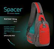 Spacer RUCSAC SPACER Sling, nylon,1 bretea, 2 compartimente principale,1 buzunar frontal, 1 buzunar lateral, 35x18x7cm, water resistant, red,  SPB-SLING-RED 