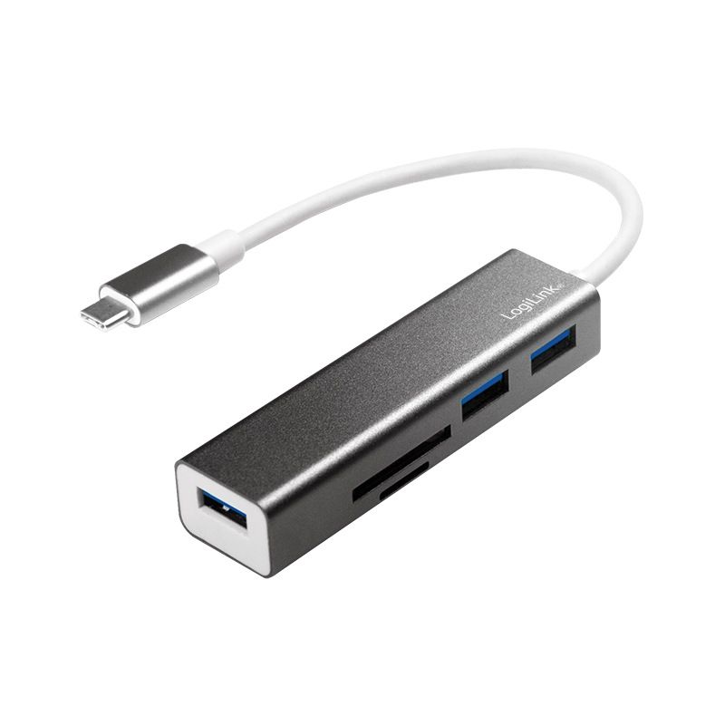 HUB extern LOGILINK, porturi USB: USB 3.0 x 3, conectare prin USB 3.2 Type C, cablu 0.1 m, retea 10/100/1000 Mbps (Gigabit), negru,  UA0283   (include TV 0.75 lei)