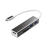 HUB extern LOGILINK, porturi USB: USB 3.0 x 3, conectare prin USB 3.2 Type C, cablu 0.1 m, retea 10/100/1000 Mbps (Gigabit), negru,  UA0283   (include TV 0.75 lei)