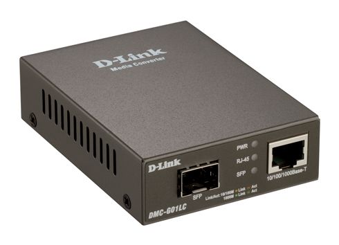 D-link DMC G01LC 1000BaseT to SFP Standalone Media Converter, 1 x 10/100/1000 Mbps port, IEEE 802.3u/x/3ab, Auto-Negotiation, Auto MDI/MDIX, Max. Forwarding Rate 1,488,000 pps Switching Capacity: 2 Gbps.