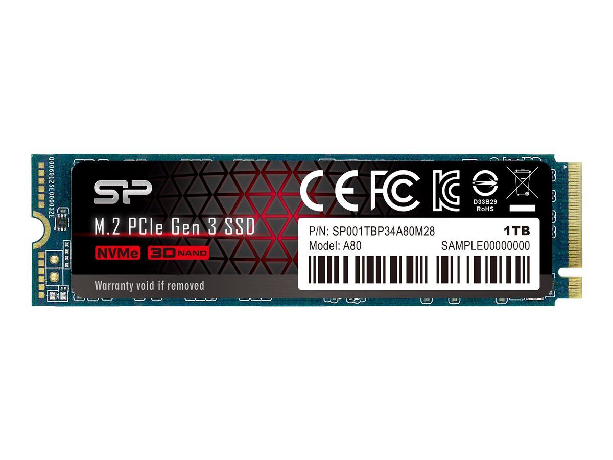 Silicon Power SILICONPOW SP001TBP34A80M28 Silicon Power SSD P34A80 1TB, M.2 PCIe Gen3 x4 NVMe, 3400/3000 MB/s