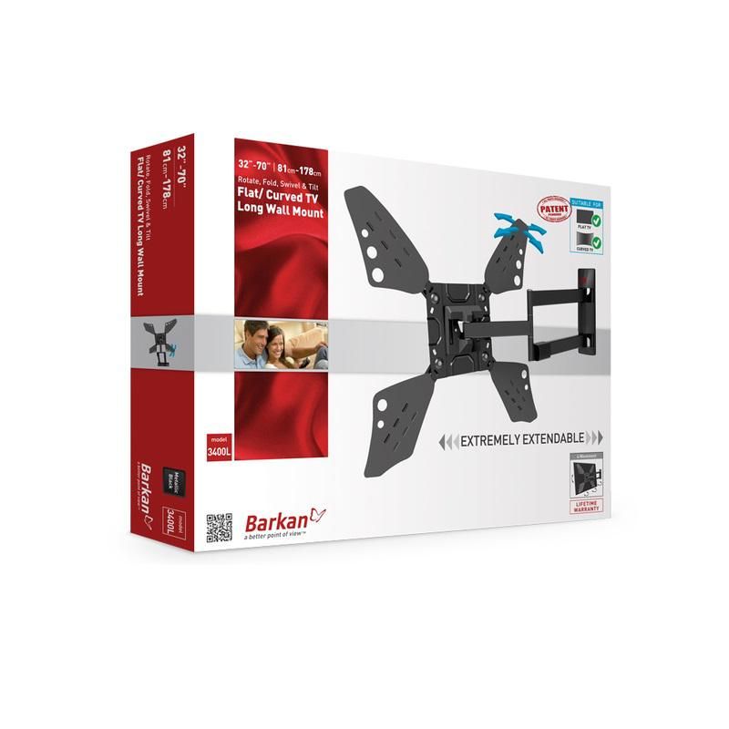 Suport TV de perete, Barkan 3400L.B, Fix, 32 - 70 , VESA 400 x 400 mm, suporta pana la 40kg, negru