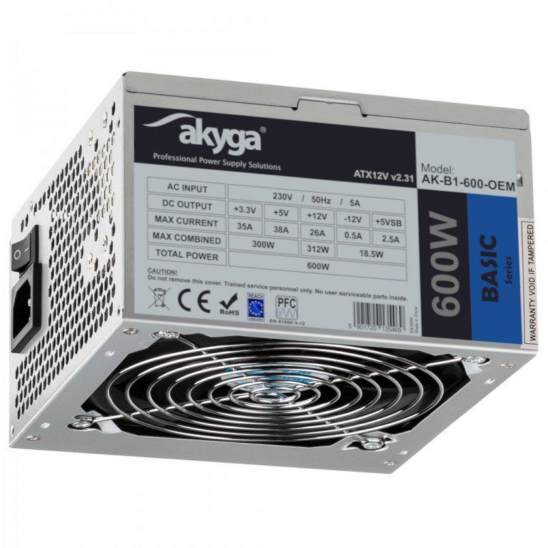  AKYGA AK-B1-600 Basic ATX Power Supply 600W AK-B1-600 Fan12cm P4 3xSATA PCI-E