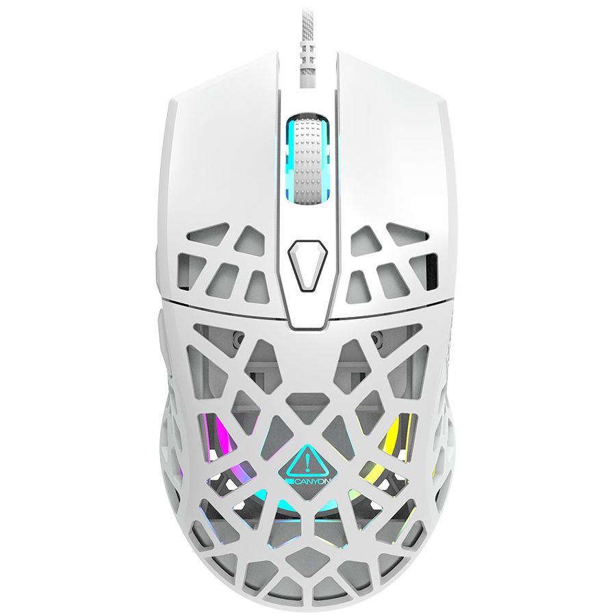 Puncher GM-20 High-end Gaming Mouse with 7 programmable buttons, Pixart 3360 optical sensor, 6 levels of DPI and up to 12000, 10 million times key life, 1.65m Ultraweave cable, Low friction with PTFE feet and colorful RGB lights, white, size:126x67.5x39.5mm, 110g