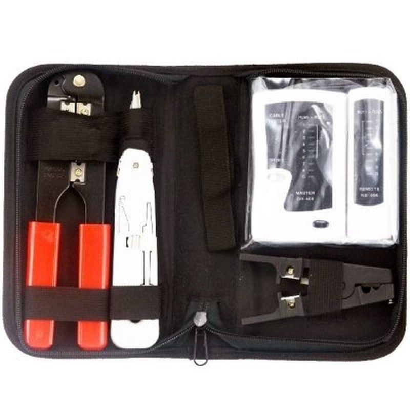 TRUSA scule retelistica, LOGILINK, functii: testare cablu, sertizare mufe, deziz. cablu, sertiz. cablu (punch down), taiere cablu. 4 prod.: tester cablu, cleste sertizare mufe, unealta punch down (sertiz. cablu), cleste deziz. cablu,  WZ0012 