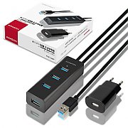 HUE-S2BP 4x USB3.0, Charging Hub, Cablu 120 cm, Conector incarcare MicroUSB, Include adaptor alimentare