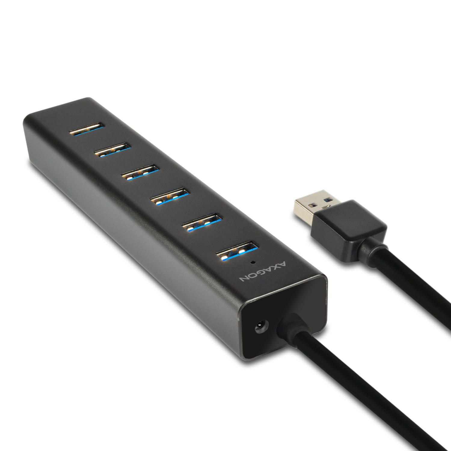 HUE-SA7BP, 7x USB3.0, Aluminiu, Charging Hub,  include adaptor alimentare, Negru