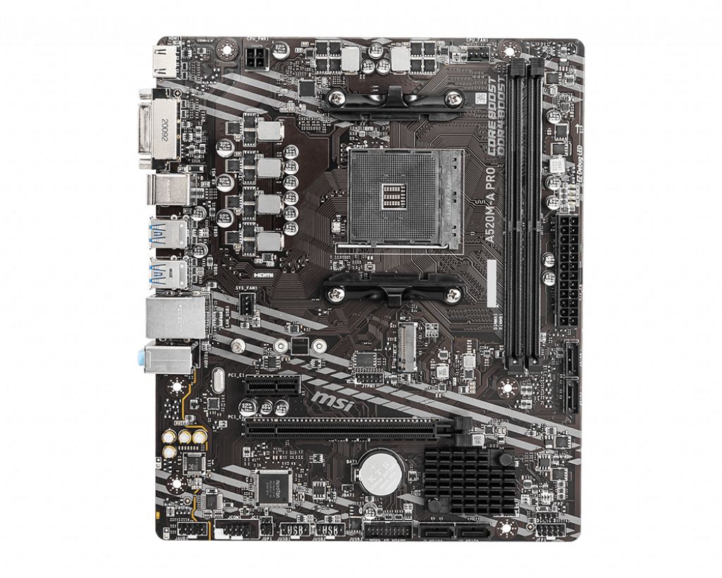 Placa de baza MSI A520M-A PRO, socket AM4, 2x DDR4 UDIMM, 4x SATA, 1x NVMe, 12x USB-A, mATX