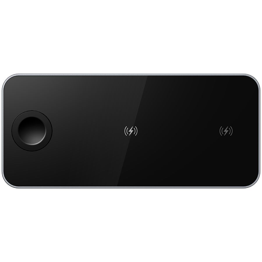 Prestigio ReVolt A5, 3-in-1 wireless charging station for iPhone, Apple Watch, AirPods, wilreless output for phone 7.5W/10W, wireless output for AirPods 5W, wireless output for Apple Watch 2.5W, material: aluminum+tempered glass, black+space grey color.