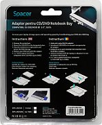 RACK intern SPACER, tip caddy 12.7mm, 5.25 inch la 2.5 inch, S-ATA, interfata PC S-ATA, metal, negru,  SPR-25DVDN  (include TV 0.75 lei)