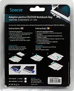 RACK intern SPACER, tip caddy 9.5mm, 5.25 inch la 2.5 inch, S-ATA, interfata PC S-ATA, metal, negru,  SPR-25DVDI  (include TV 0.75 lei)