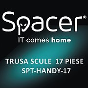 TRUSA scule SPACER contine 1 x ciocan, 1 x patent, 1 x surubelnita, 12 x capete surubelnita, 1 x cheie reglabila, 1 x protectie cauciuc ciocan, 1 x cutie transport si depozitare   SPT-HANDY-17 