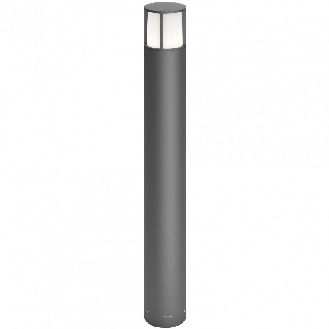 Stalp de exterior LED integrat Philips, Stock Post Anthracite, 1x6W, 230V, alb cald 2700K, 600 de lumeni, IP44, culoare antracit, material aluminiu, dimensiuni: 104x104x770mm