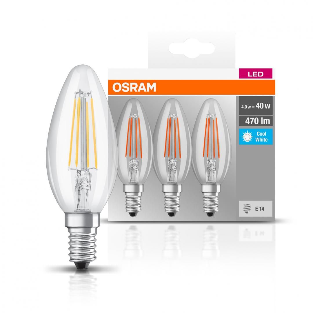 Set 3 becuri Led Osram, E14, , 4W, 470 lumeni, lumina neutra(4000K), durata de viata 10.000 ore, clasa energetica A++