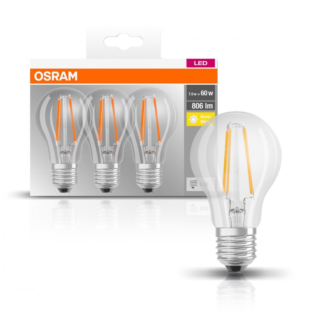 Set 3 becuri Led Osram, E27, 7W, 806 lumeni, lumina calda(2700K), durata de viata 10.000 ore, clasa energetica A++