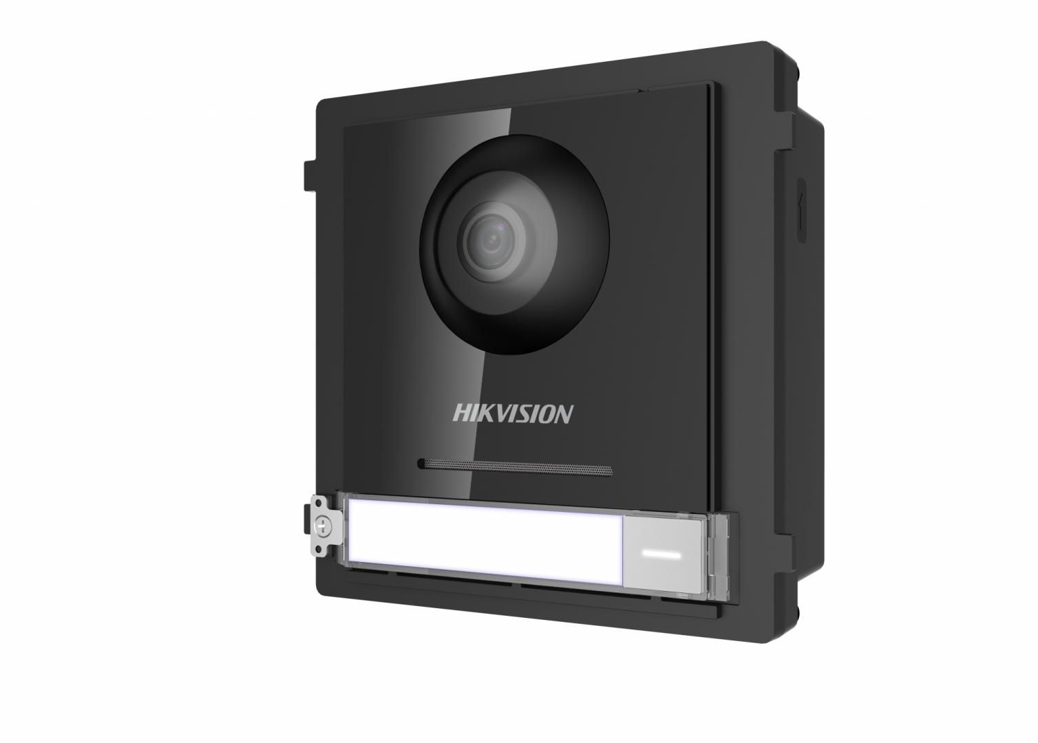 Panou videointerfon modular de exterior Hikvision DS-KD8003-IME1/EU 1 xbuton apelare, camera video wide angle 180° Fish eye 2MP pe rmiteconectarea pana la 8 submodule de extensie, conectare: TCP/IP, RTSPcustomizare afisare nume montaj aplicat sau ingropat (accesoriile demontaj nu sunt incluse)