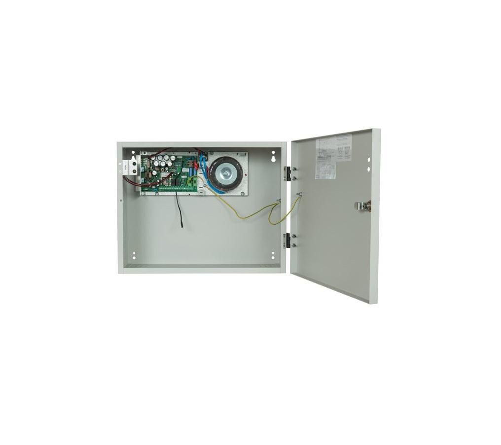 Sursa de alimentare pentru sisteme de detectie incendiu 24V/2A in cutie  metalica, loc pentru 2 acumulatori 12V/18A. Sursele sunt certificate EN 54-4, Vds EN 12101-10