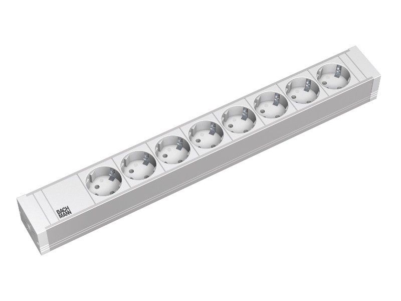 Bachmann | 333.601 | PDU | Basic | 1U 16A | Nr iesiri 8 Schuko | Intrare Schuko cablu 2 m |  Profil PVC | Gri