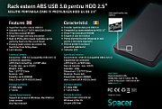 Spacer RACK extern SPACER, pt HDD/SSD, 2.5 inch, S-ATA, interfata PC USB 3.0, plastic, negru,  SPR-25612  45506249 (include TV 0.75 lei)