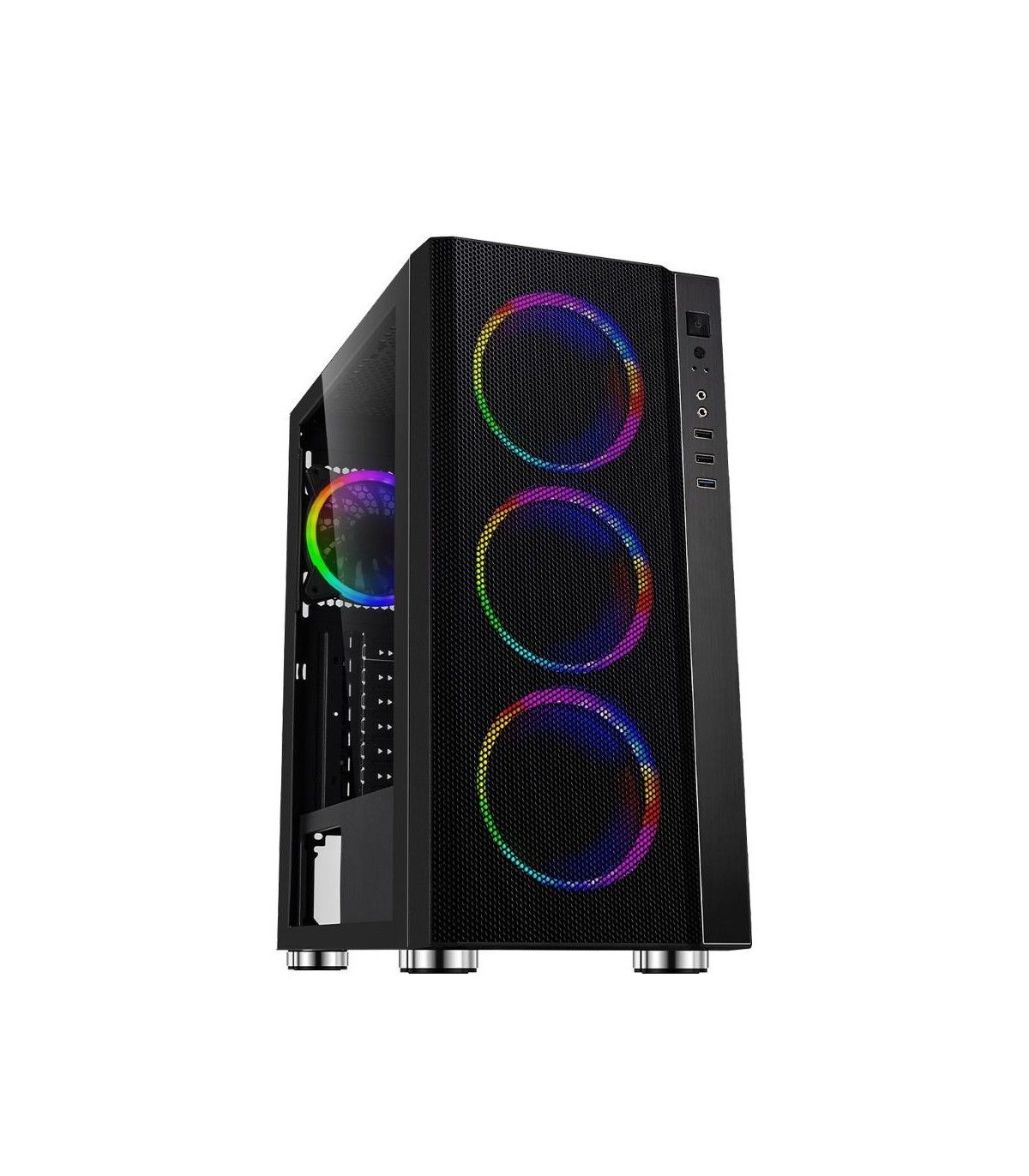 CARCASA  SPACER - gaming, Middle Tower, ATX,  RAINBOW , fara sursa, sticla securizata, 4 x fan, USB 2.0 x 2, USB 3.0 x 1, mesh, fan controller (inclusiv RGB), telecomanda,  SPCS-GC-RAINBOW 