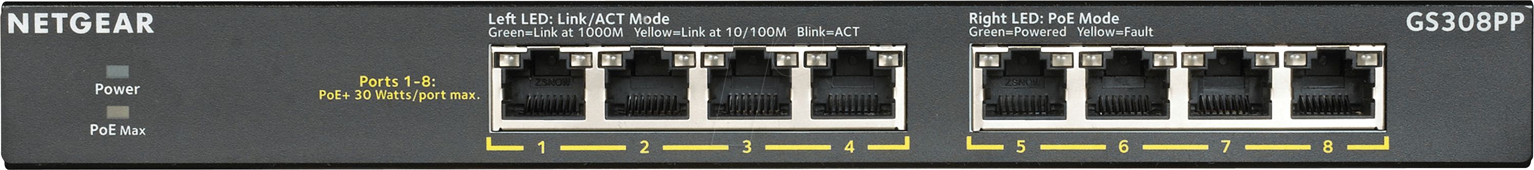 Switch NetGear GS308PP-100EUS, 8 porturi 10 / 100 / 1000 MBs