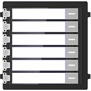 Modul de extensie videinterfon cu sase butoane de apelare Hikvision DS- KD-KK/S montaj aplicat sau ingropat (acesoriile de montaj nu sunt incluse), customizare afisare nume iluminare pe timp de noapte Conectare RS-485, 1 x Input 1 x Output protectie: IP 65 material otrel inoxidabil