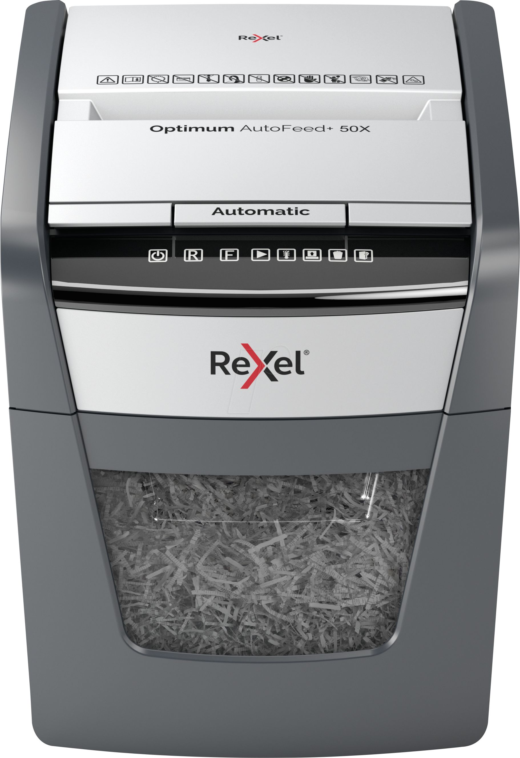 Rexel AutoFeed+ 50X shredder, P-4, cuts confetti cut (4x28mm), 50 sheets, 20 litre bin