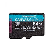 KINGSTON 64GB microSDXC Canvas Go Plus 170R A2 U3 V30 Single Pack w/o ADP