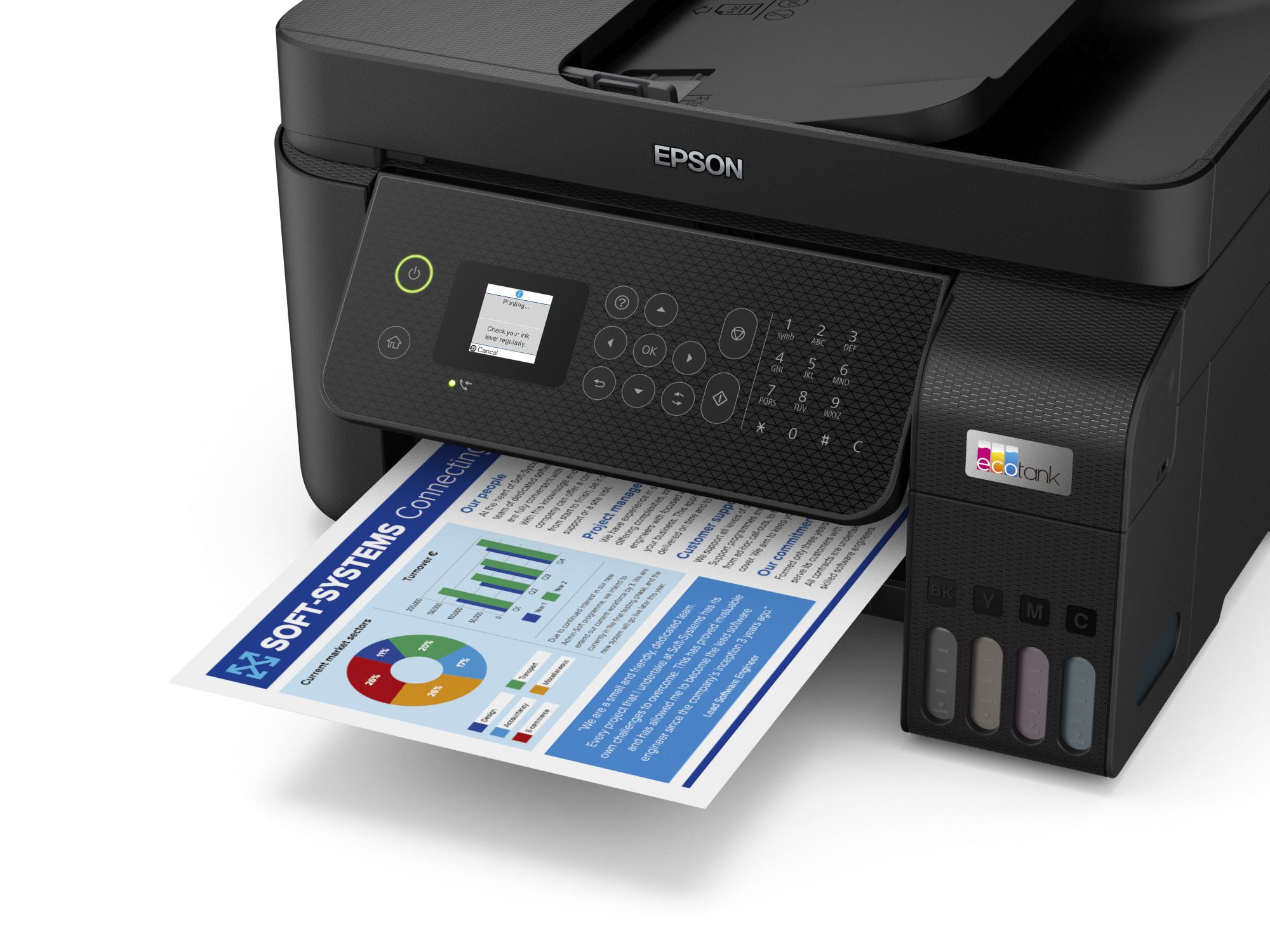 Imprimanta multifunctionala inkjet ciss color Epson L5290, A4, ADF, USB 2.0, Wi-Fi, 33 ppm negru, 15 ppm color