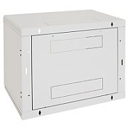 Rack de perete Triton seciune simpla 15 400mm adancime usa sticla panouri laterale fixe sectiuni ventilatie activa, sectiuni acces cabluri sus/jos/spate securizare cu cheie, 1 pereche montanti reglabili IP30 gri